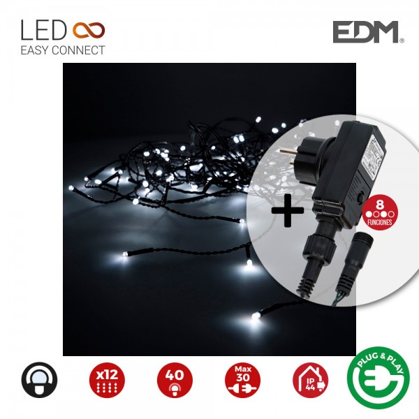 Cortina icicle con programador easy-connect 2x0,5m 12 tiras 40 leds blanco frío