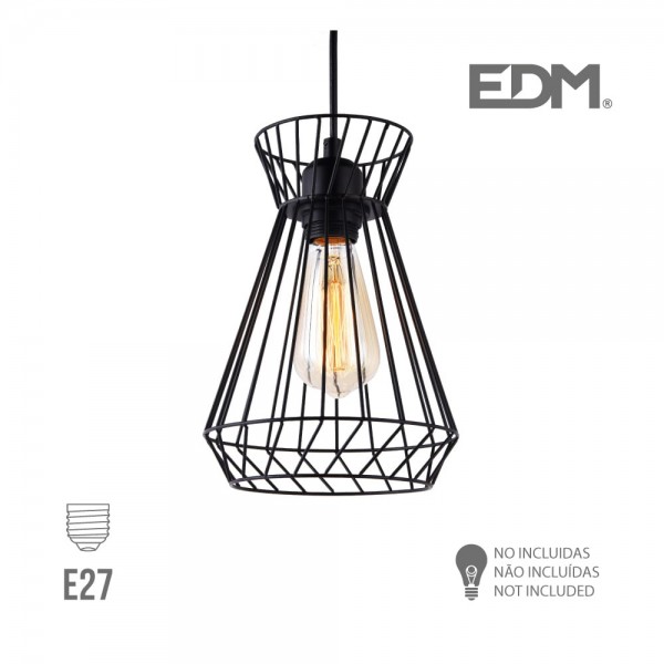 Lámpara de techo metalica e27 60w color negro ø19 x 26 x 130 cm