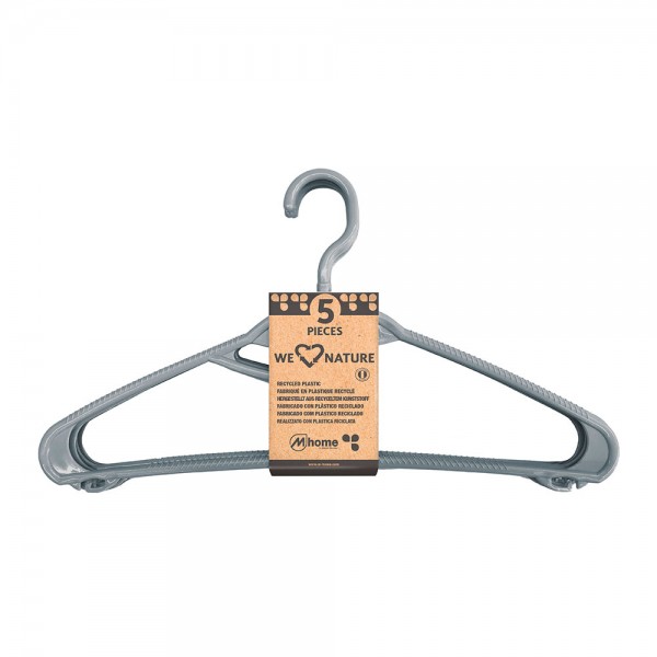 Perchas de plástico reciclado we nature colores surtidos 42 cm x 7 mm, 5 uds
