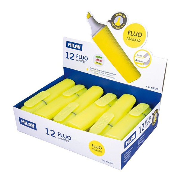 Marcadores fluorescentes color amarillo, caja de 12 uds