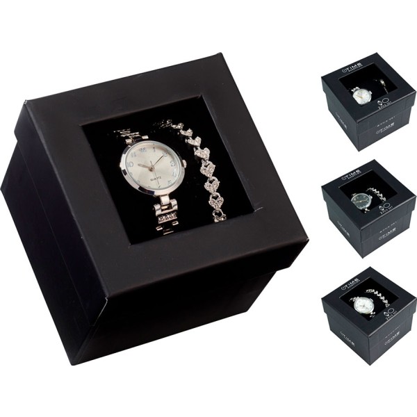 Reloj de pulsera + pulsera, modelos variados, color plata, 19 x 2,5 x 0,8 cm